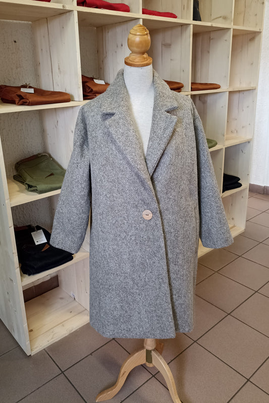 Manteau Femme coupe ample en laine gris chiné