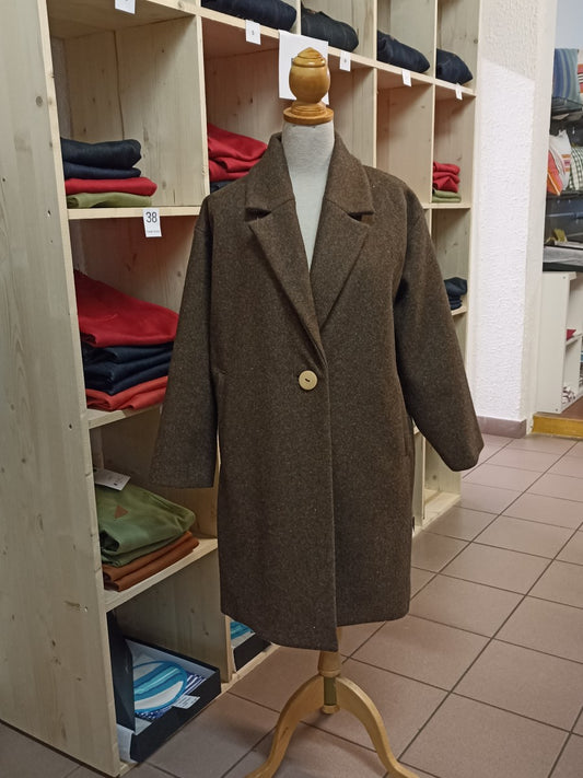 Manteau Femme coupe ample en laine marron foncé
